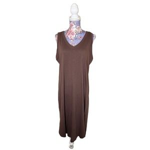 Sonoma Goods For‎ Life Brown V-Neck Sleeveless Midi T-Shirt Dress Size L